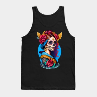 Sugar Skull Halloween. Girl with a Pearl Earring Tank Top